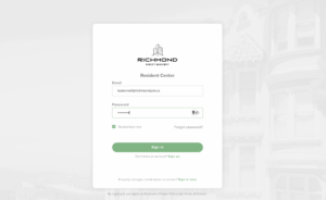 Resident Centre log in screen